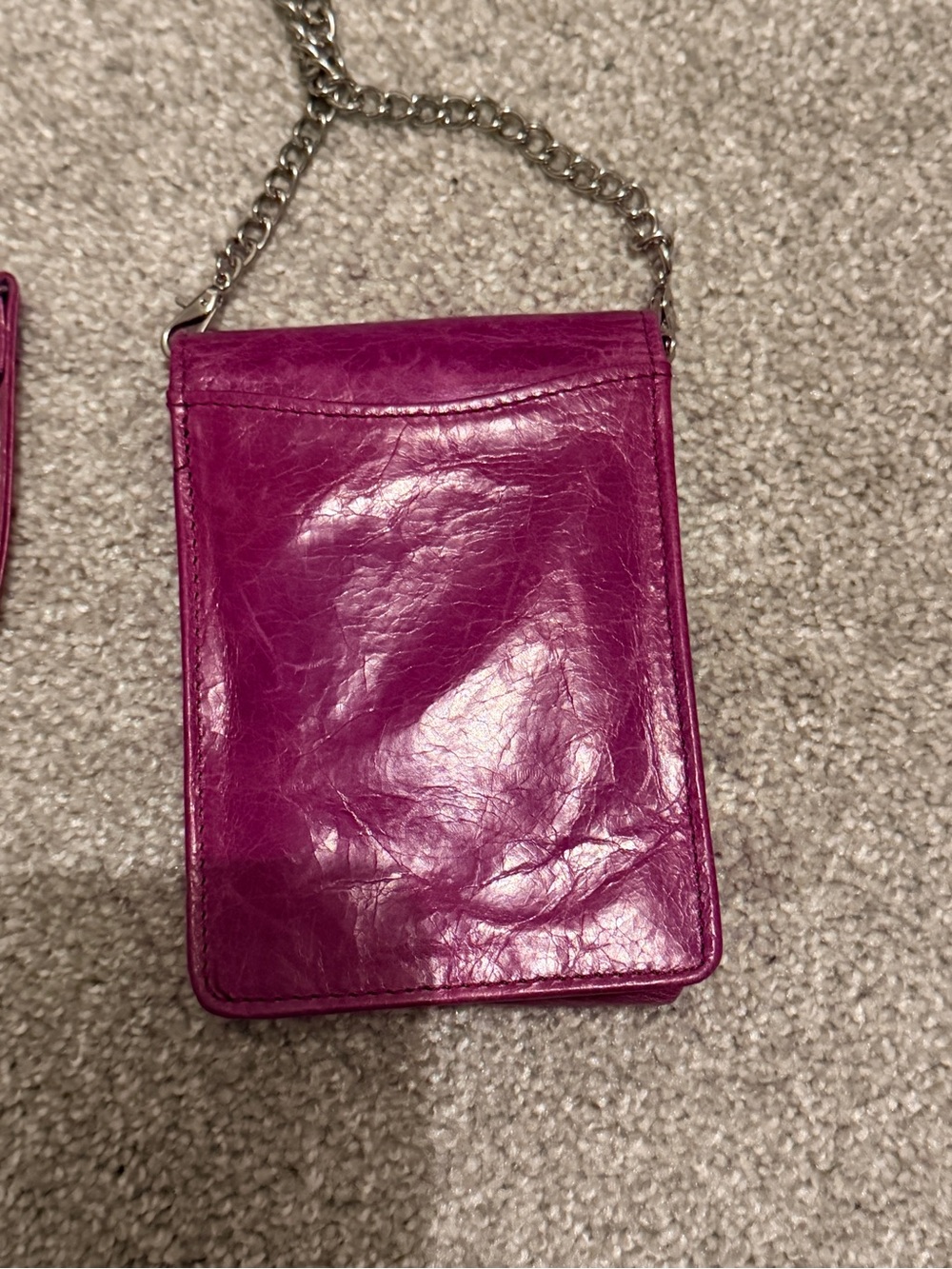 HOBO International Fuchsia Pink Glazed Leather Mini Crossbody Bag Wallet Chain - Picture 2 of 14